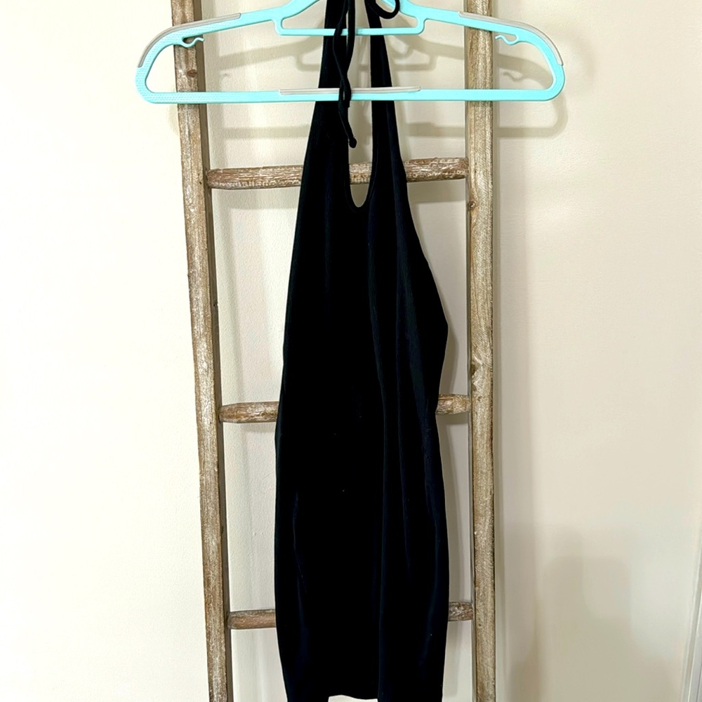Black halter tank mini dress